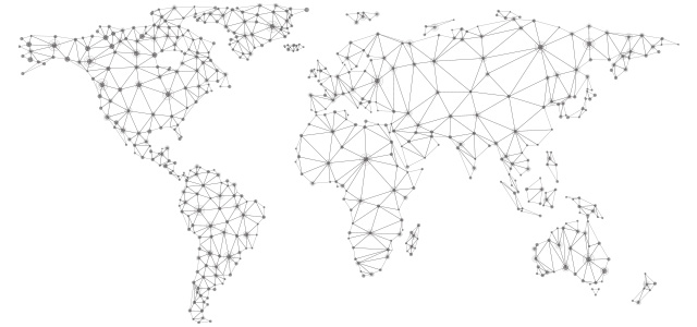 Lines connecting cities compose a world map.